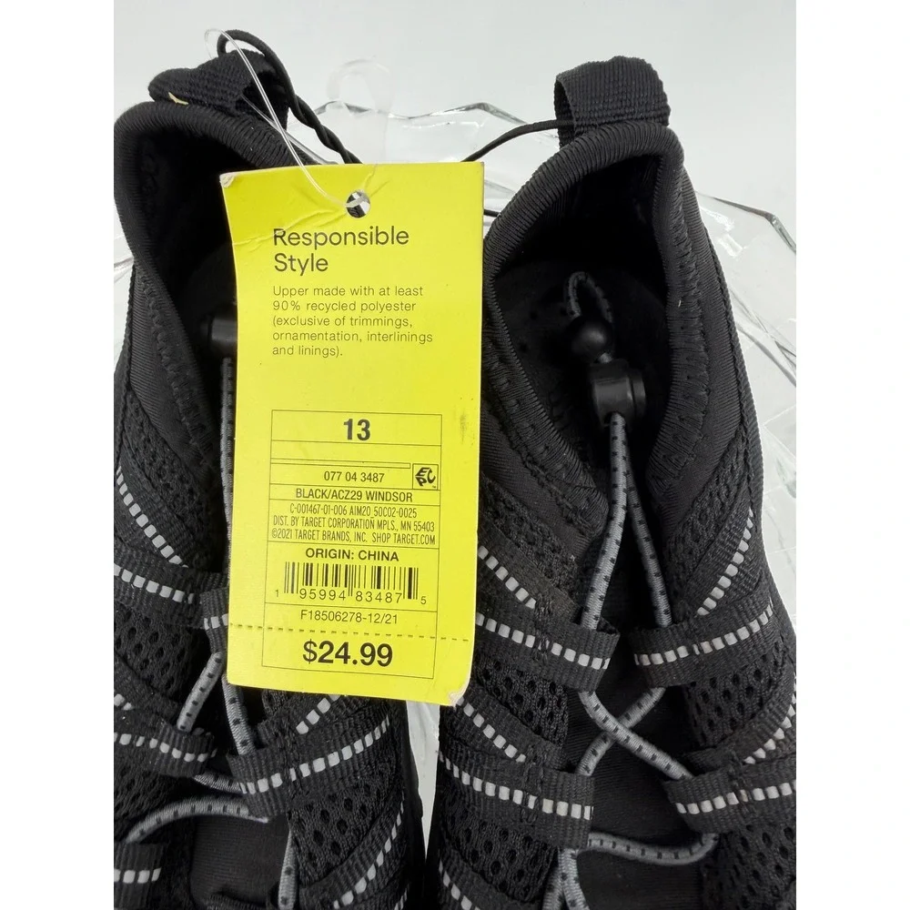 All in Motion Windsor Black Mesh Bungee Water Shoes Mens Size 13 New with Tags